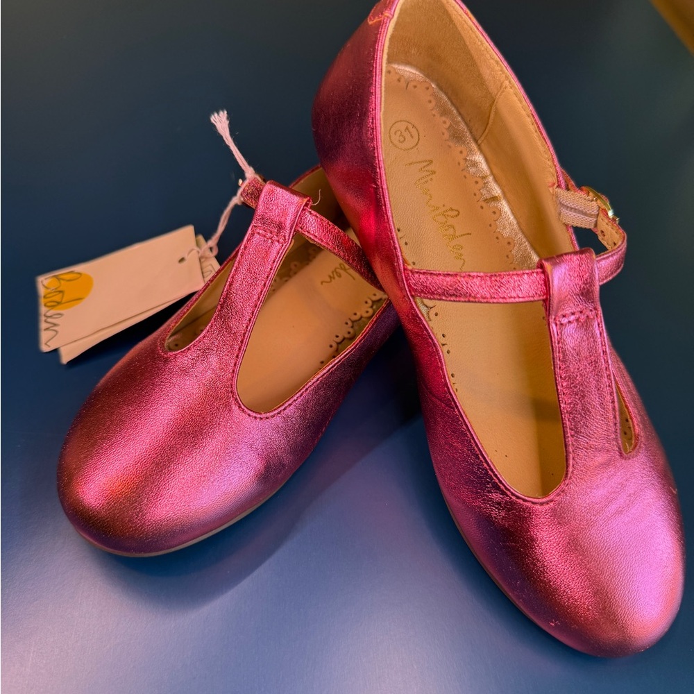 Mini Boden Metallic Pink T-Strap Dress Shoes Size 31 (13 US) NWT